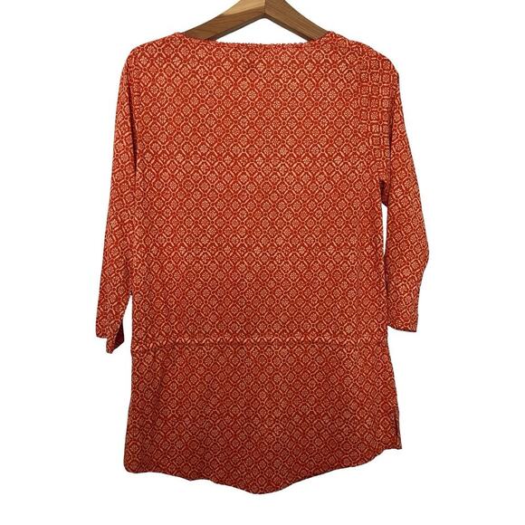 LRL Ralph Lauren Ikat Print Cotton Tunic Top Size L Orange Drawstring Waist Boho - Picture 2 of 6